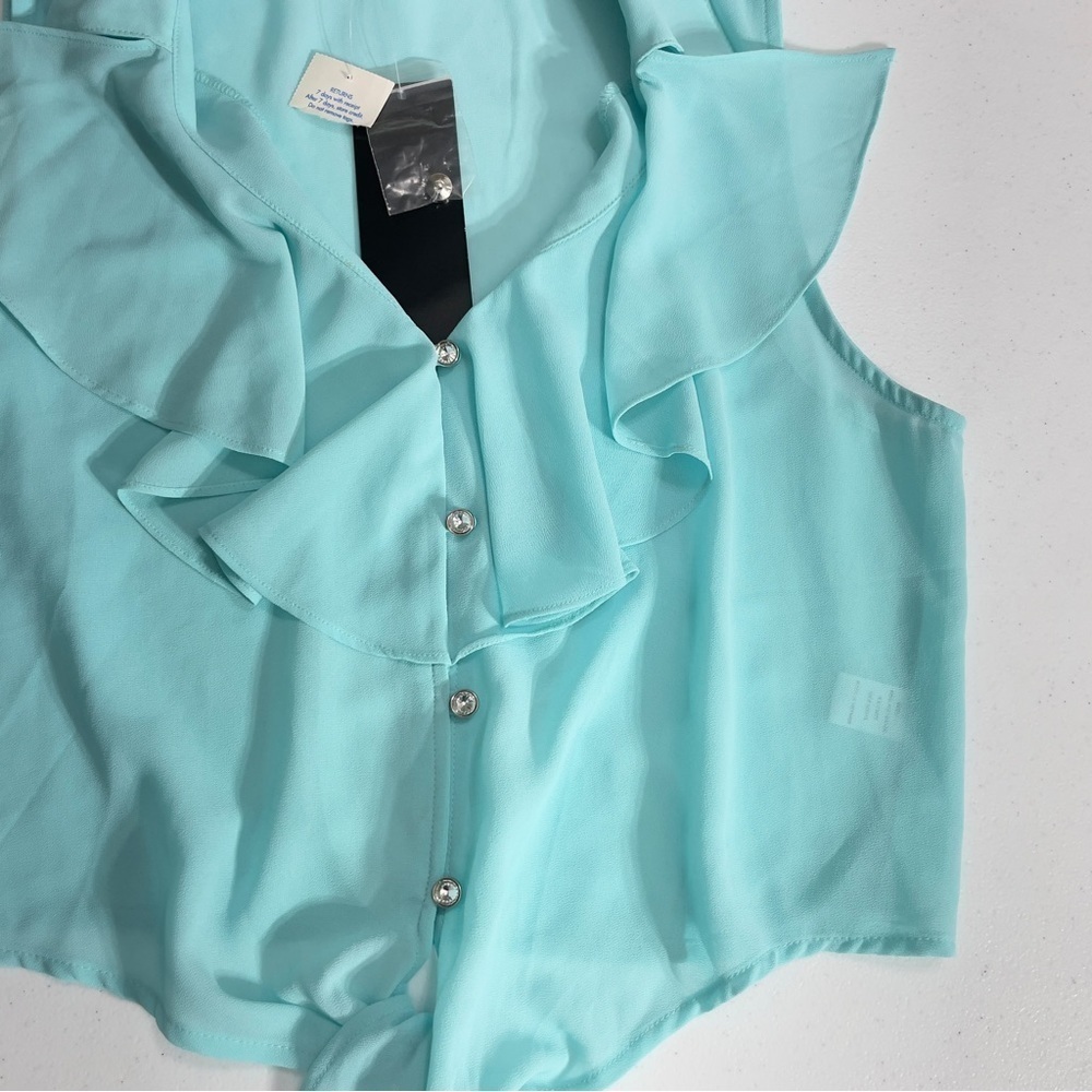 Iris Los Angeles Aqua blue Top Sheer Sleeveless Lace Knot Tie Large - Picture 8 of 11